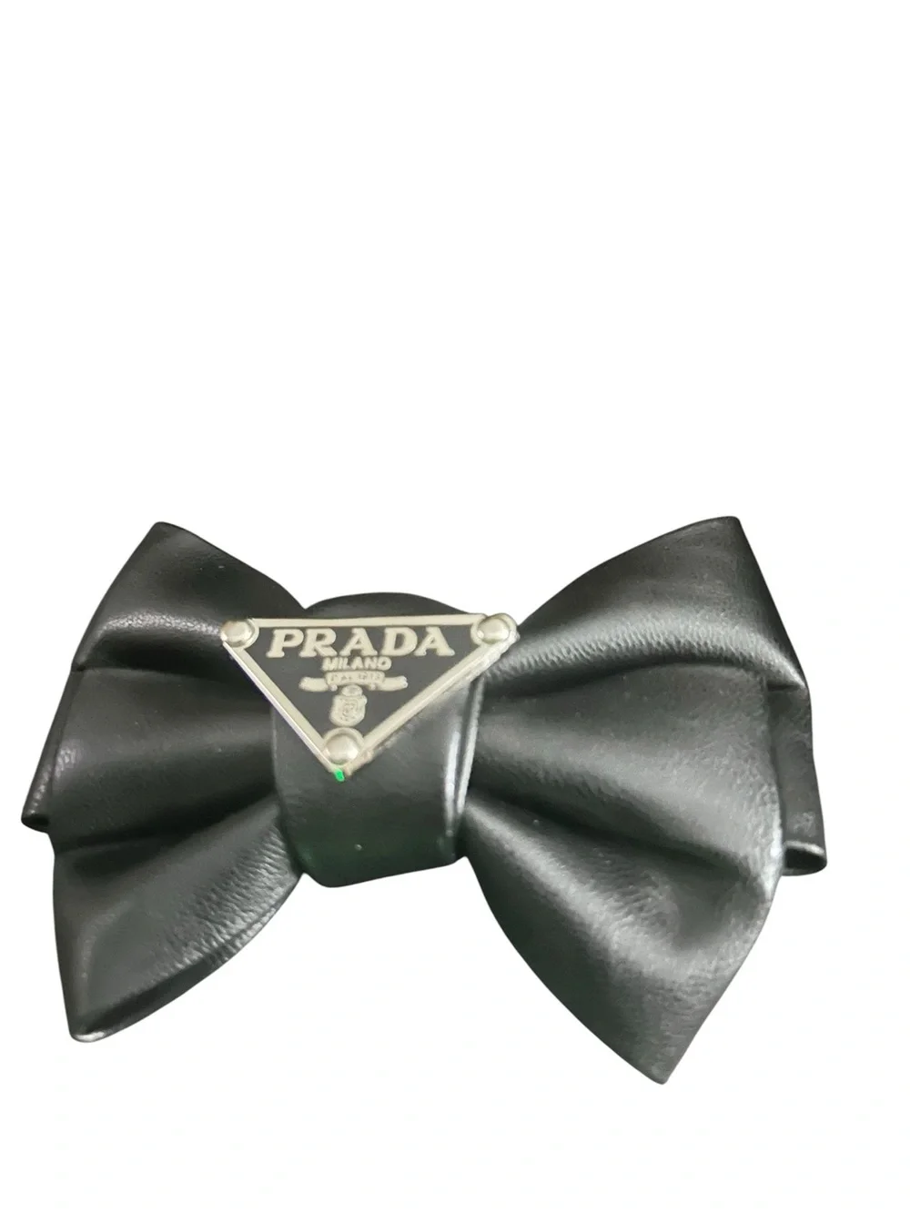 Black leather Bow Hair Clip with Triangle Logo/fashion jewelry